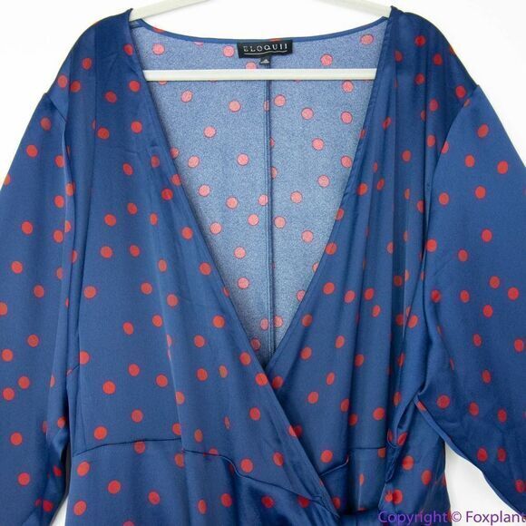 NEW Eloquii navy Tulip Hem Wrap Dress in Mandalay polka Dot, 24‎ - Picture 4 of 16